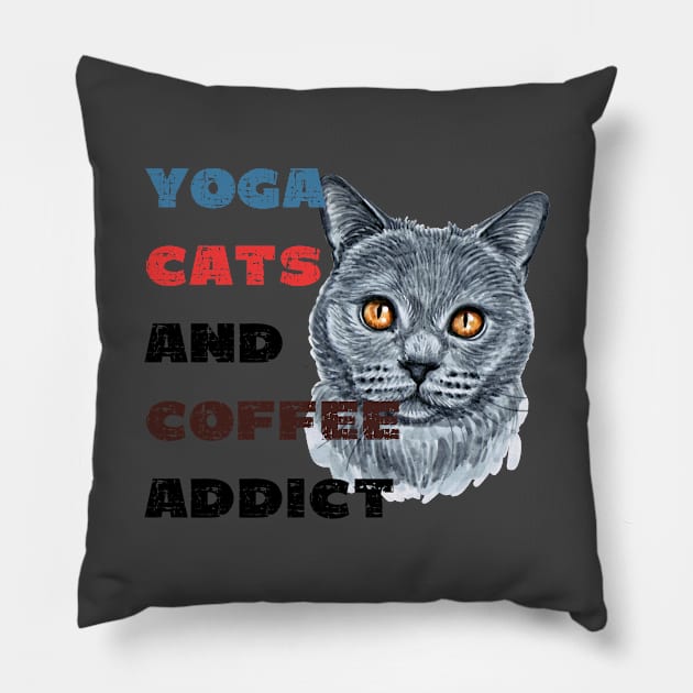 Yoga cats and coffee addict funny quote for yogi Pillow by Red Yoga