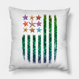 American Mermaid Flag Starfish & Stripes Pillow