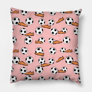 Football / Soccer - Balls & Boots Seamless Pattern on Pink Background Pillow