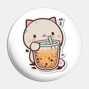 Copy of Cute Cat Drinking Bubble Tea Cartoon Boba Drawing Pin