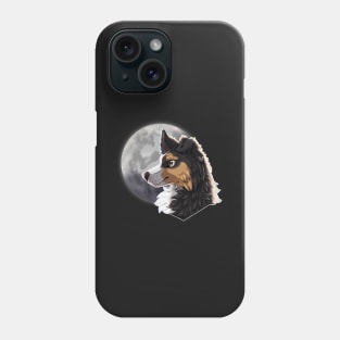 Tricolor Black Border Collie with Night Sky Full Moon Phone Case