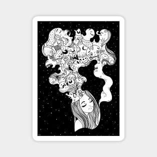 Dreaming girl black and white illustration by shoosh Magnet