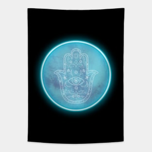 Aqua Glow Hamsa Hand Tapestry