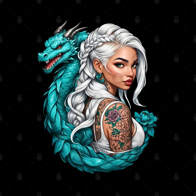Bohemian Tattooed Girl with a dragon pet comic design by Neon City Bazaar