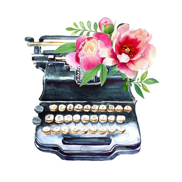 Watercolor typewriter with flowers by SouthPrints