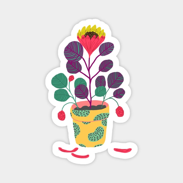 Plant with pink flower Magnet by ezrawsmith