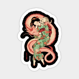 Japanese Girl With Dragon and Cats 2 T-Shirt 05 Magnet