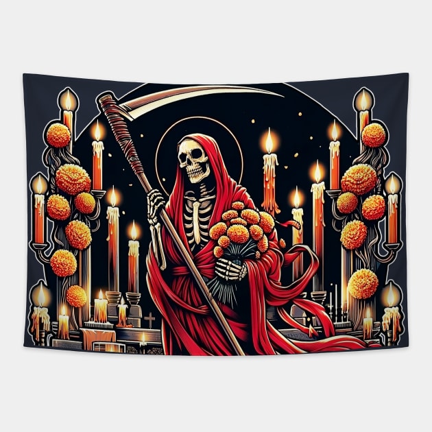 Santa Muerte Rojo Red Saint Death Tapestry by tracydixon