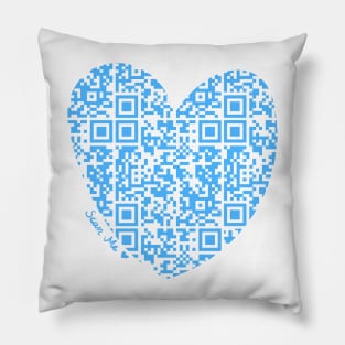 Blue Rick Astley Rickroll QR Code Heart Art Pillow