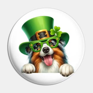 St Patricks Day Peeking Australian Shepherd Dog Pin