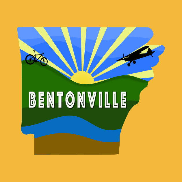 Bentonville Arkansas design with Mountain Bike and Airplane by Arkansas Shop