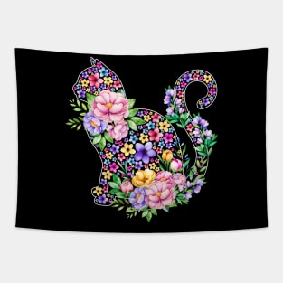 Cat Watercolor Floral Tapestry