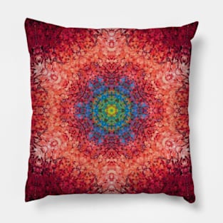 Digital Mandala Orange Blue and Red Pillow