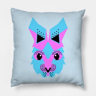 Rabbit face, Neon blue and pink. Pillow