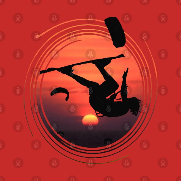 Kitesurfer Somersaulting Black Silhouette And Sunset by taiche