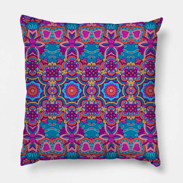 Colorful Mosaic Aztec Pattern Indian Mexican Ethnic Oriental Rug Pillow by jodotodesign