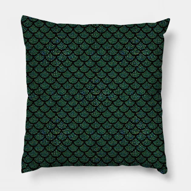 green sequin print mermaid merman Pillow by gossiprag