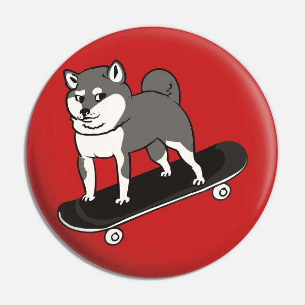 Skateboarding Shiba Inu Pin by huebucket