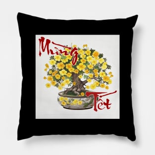 Mung Tet, Lunar New Year, Calligraphy + AI Art, Hoa Mai Pillow