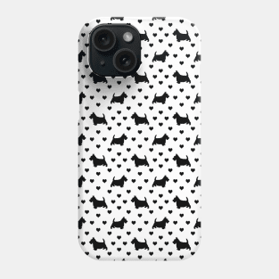 Black Scottie Dogs (Scottish Terriers) & Hearts on White Background Phone Case