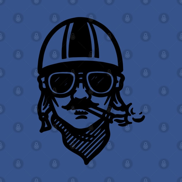 Smoking moustachioed motorcyclist by retropetrol