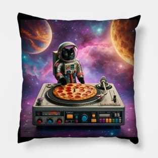 Dj Pizza Black Cat in Space Pillow