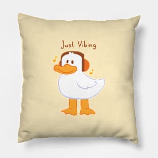 Just Vibing Headphones Cartoon Duck Pillow