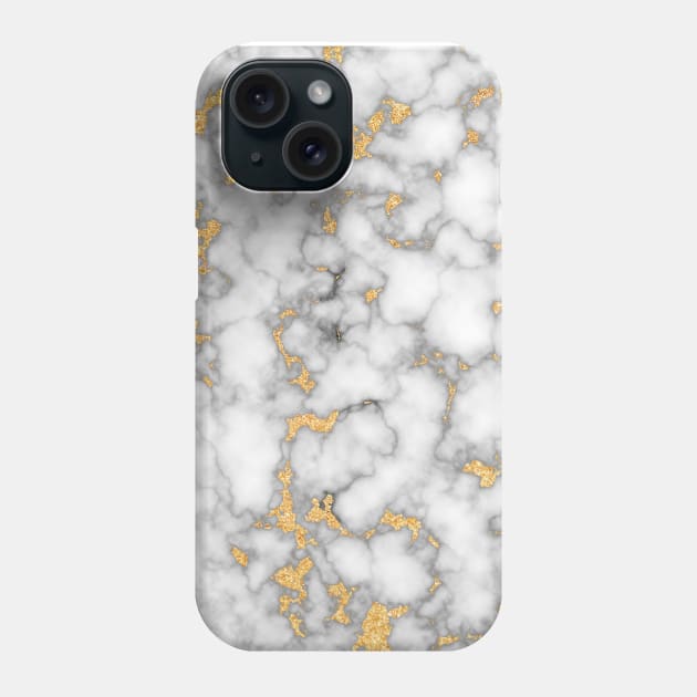 White Marble Gold Dust Phone Case by Trippycollage