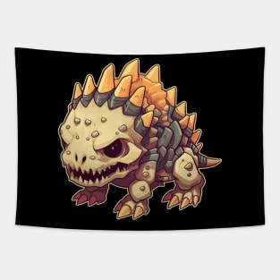 Spooky Chibi Stegosaurus Isometric Dinosaur Skeleton Tapestry