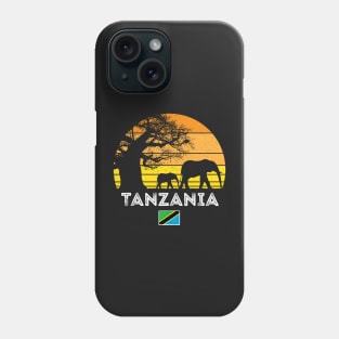 Tanzania Elephant Safari Vintage Sunset Baobab Africa Flag Phone Case