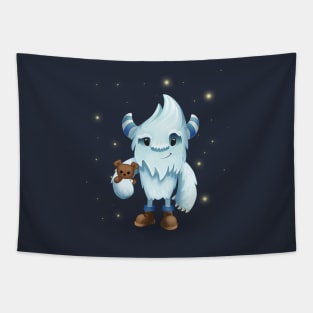Yeti Snow Winter Monster Hiker with Teddy Bear Tapestry