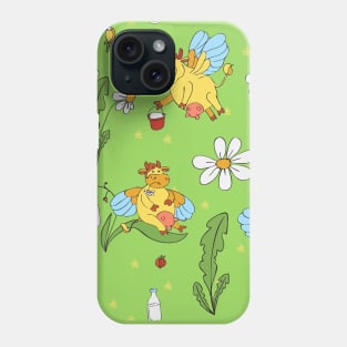 fabulous cows with wings collect nectar Edit Phone Case