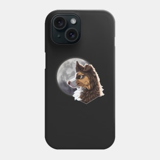 Tricolor Brown Border Collie with Night Sky Full Moon Phone Case