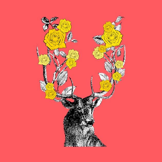 Stag and Roses | Stag and Flowers | Yellow Roses | by Eclectic At Heart