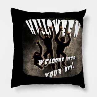 Zombie against the background of the foggy night sky Pillow