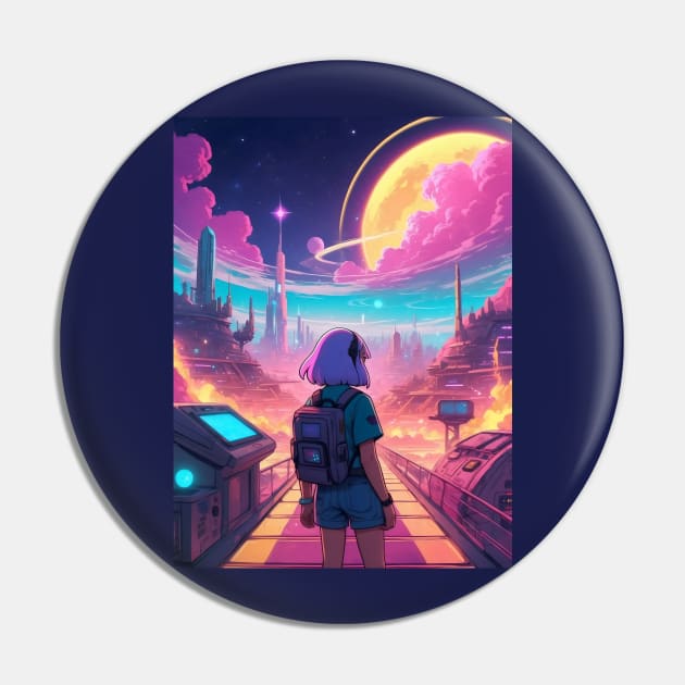 Solar punk Synthwave girl Pin by Spaceboyishere