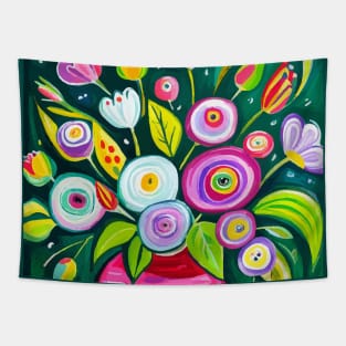 Cute Abstract Flowers in a Pink Vase Still Life Painting Tapestry