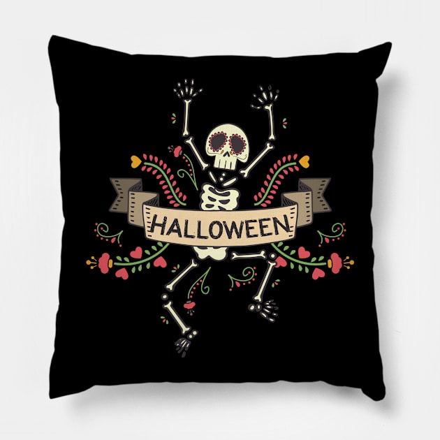 skull halloween Pillow by Silemhaf