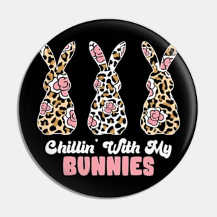 Cute Leopard Easter Bunny Chillin' with My Bunnies Pin