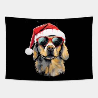 Magical Christmas Golden Retriever in the snow: cute four-legged friend with festive hat Tapestry