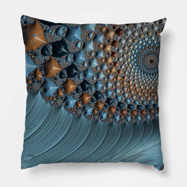 Funky Cool Teal Fractal Art Pillow by k8creates