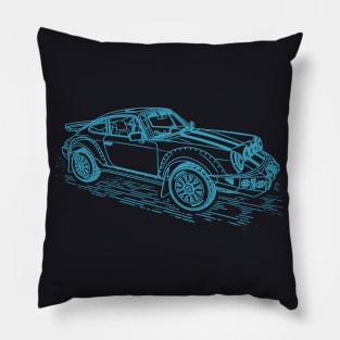 911 Carrera Safari Rally Lineart Blueprint Pillow