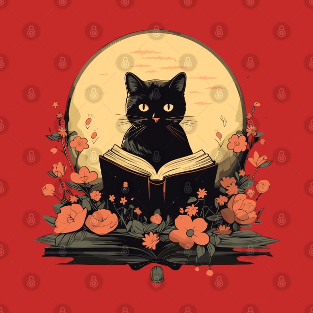 Floral Black Cat And Book Catshirt by VisionDesigner