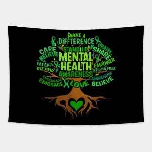 Mental Health Awareness Tree Green Ribbon Tapestry