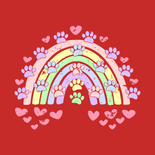 Distressed Pastel Dog Paws And Hearts T-Shirt