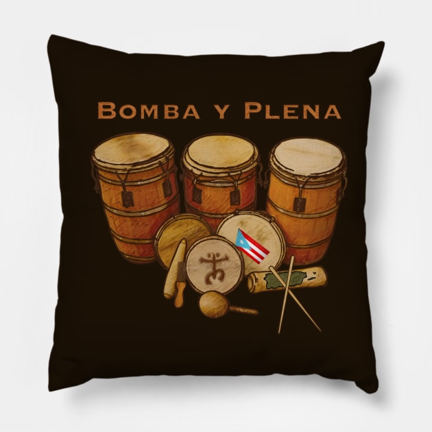 Puerto Rico Bomba y Plena Boricua Pillow by SoLunAgua