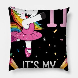 Happy Unicorn Dancing Congratulating 11th Time It's My Birthday 11 Years Old Born In 2010 Pillow