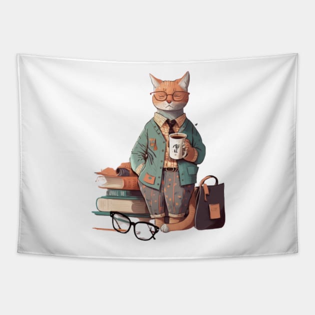 Books And Coffee And cats And Social Justice Tapestry by yellowpinko