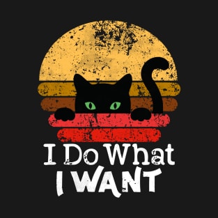 I Do What I Want Cat Vintage Kitty Lover Gift Funny Black Cat T-Shirt