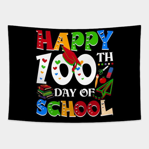 Happy 100th Day Of School Teacher Rainbow - 100 Days Smarter Tapestry by Happy Shirt